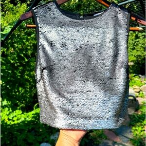 Stela Luce Silver sequin back zip crop top